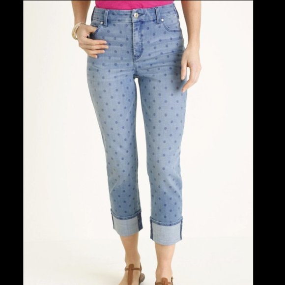 Chicos Denim So Slimming Polka Dot Jeans Cropped - Picture 5 of 9